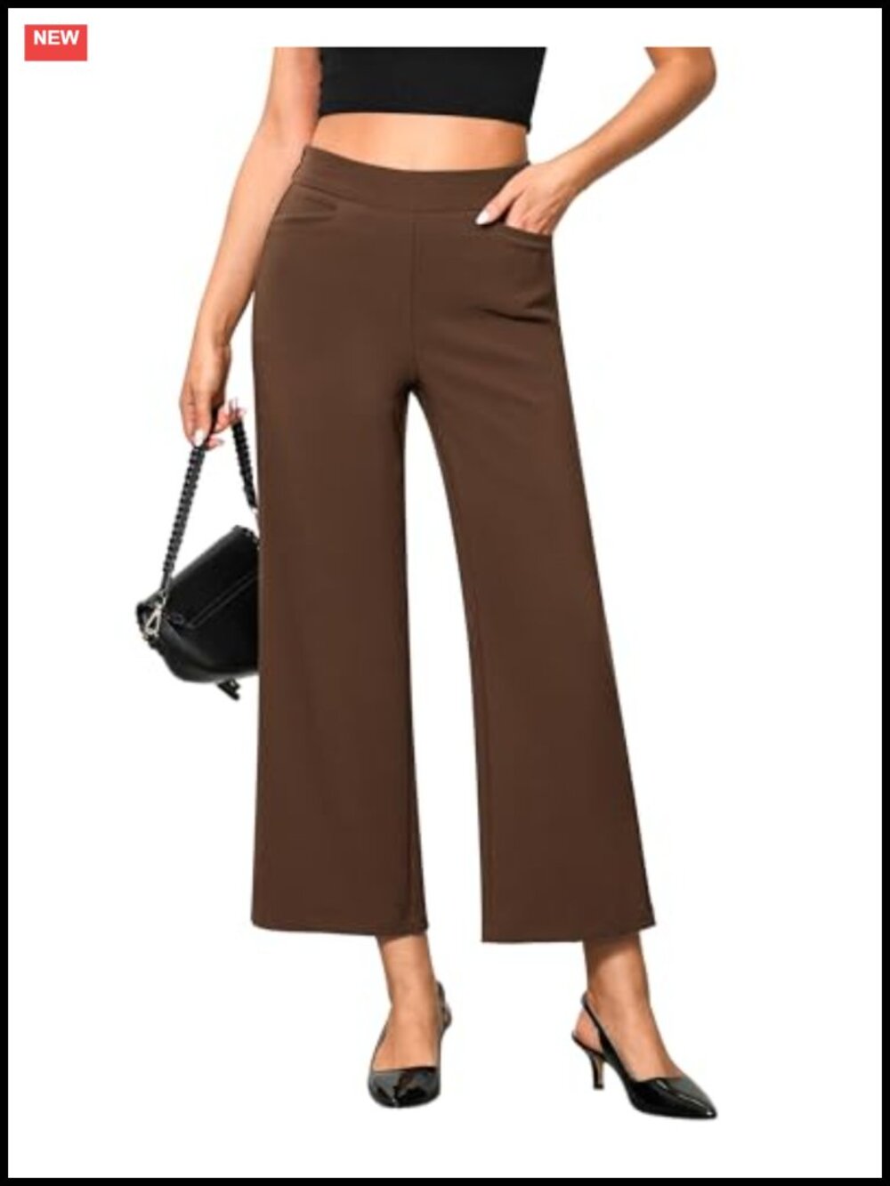 Wide Leg Cropped Work Pants High Waisted Pull On Stretchy